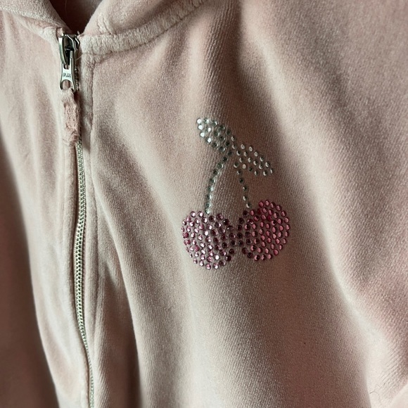 George Cherry Bedazzled Pink Velvet Velour Zip Up XS/S - Picture 2 of 4